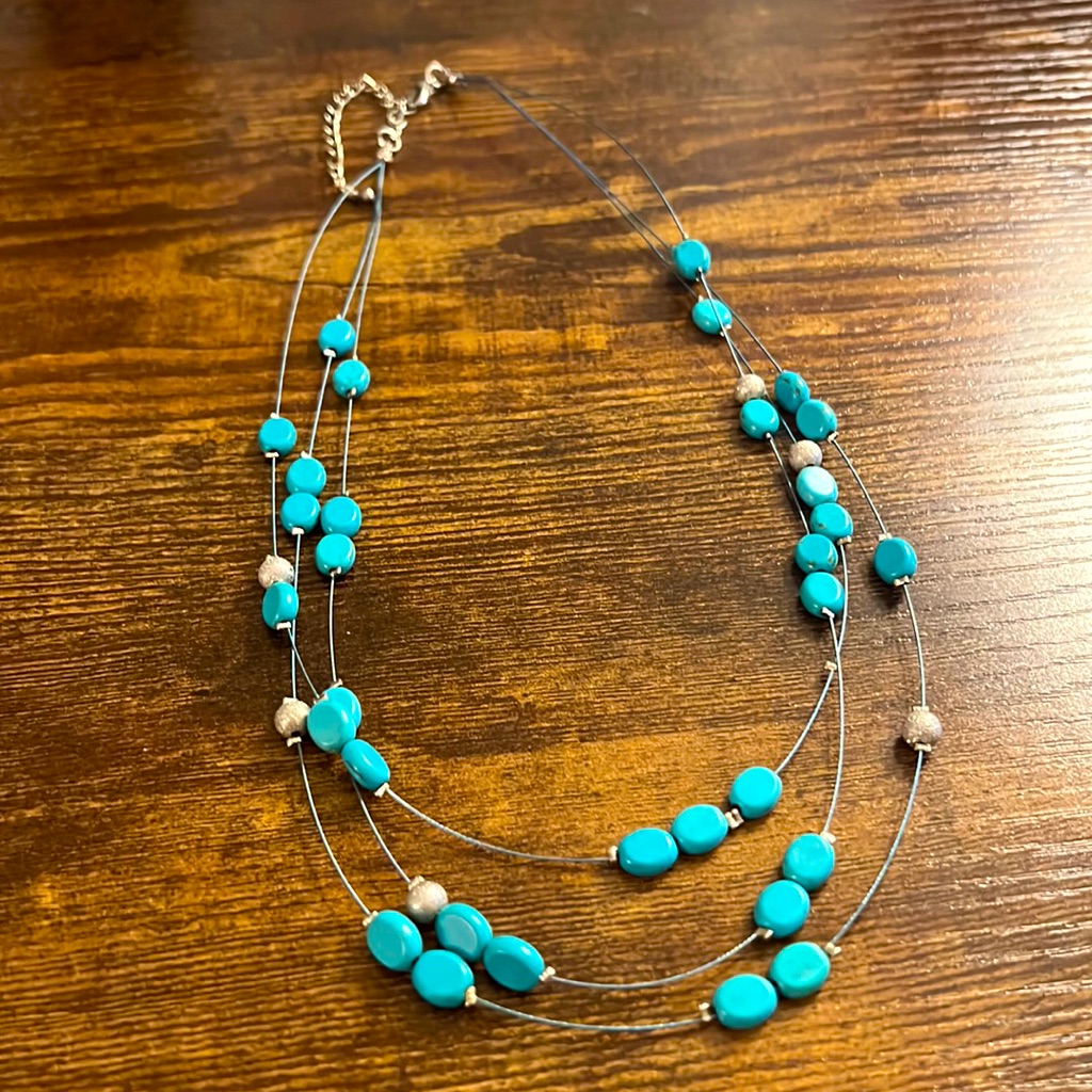 Very Cute Teal Blue And Silver Necklace